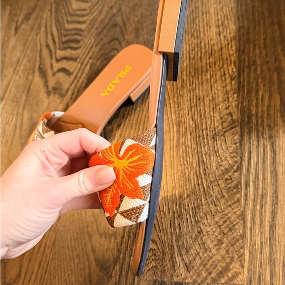 Prada Orange Floral Patterned Slide Mules - Picture 7 of 8